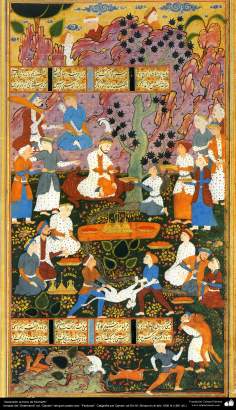 هنر اسلامی - شاهکار مینیاتور فارسی - گرفته شده از شاهنامه فردوسی - عروج کیومرث به تاج و تخت 