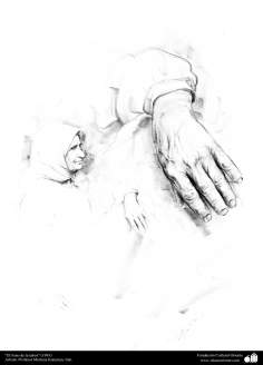 هنراسلامی - نقاشی - رنگ روغن روی بوم - اثر استاد مرتضی کاتوزیان - دست رنج (1993)