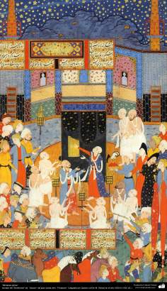 “Miniatura persa”- tomado del “Shahname” ed. “Qavam” del gran poeta iraní, “Ferdowsi”. Caligrafía por Qavam en el año 1591 dC.- 1 