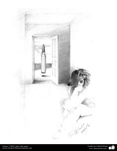 هنراسلامی - نقاشی - رنگ روغن روی بوم - اثر استاد مرتضی کاتوزیان - وحشت - 1982