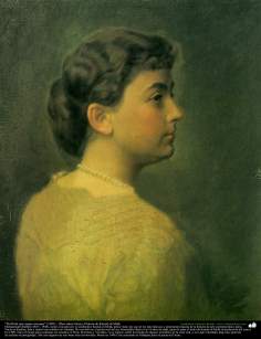 “Perfil de uma mulher européia” (1903) - Óleo sobre tela; Pintura de Kamal ol-Molk  