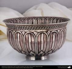 Iranian art (Qalamzani), Embossed silver bowl in two layers, Artist: Master Akbar Bozorgian – 146