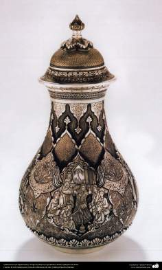 Iranian art (Qalamzani), Silver Vase with Engravings, Artist: Master Ali Saee -162