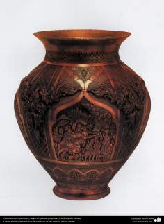 Iranian art (Qalamzani), Engraved and embossed jug, Artist: Master Ali Saee -169