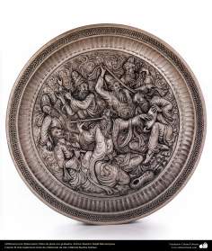 Iranian art (Qalamzani), Engraved silver plate. Artist: Master Majid Bahramipour -188