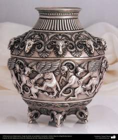 Iranian art (Qalamzani), The carved silver dish. Artist: Master Majid Bahramipour -197