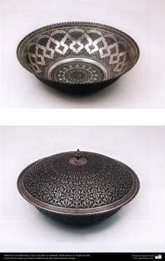 Arte islamica-Qalam zani (Decorare in rilievo di metallo)-La scodella goffrata d&#039;argento-34