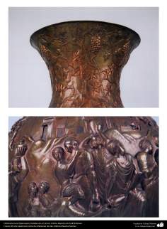 Art iranien - estampage(Ghalam zani) -les détails d&#039;une vase en cuivre et en relief-60