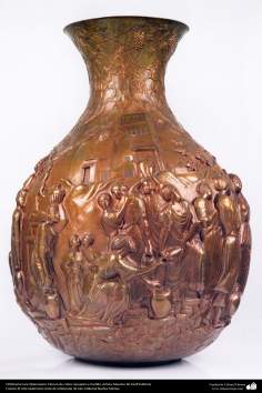 Ourivesaria iraniana (Qalamzani), vaso de cobre com gravura a martelo - 61