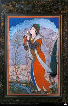 La princesa sosteniendo un halcón, Miniatura de Ostad Hosein Behzad, Museo de artes decorativas -75