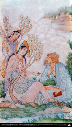 Persian Miniature, We don't need anything because of our darling is here Work of Ostad Hosein Behzad -83