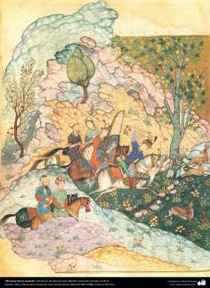 Islamic Art, Masterpieces of Persian Miniature, Artist: Ostad Hosein Behzad, Khosrow Parviz Hunting -99