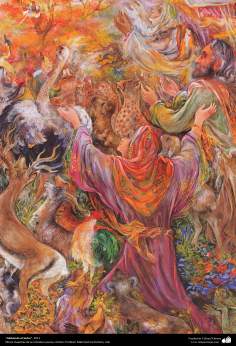 Arte islamica-Capolavoro di miniatura persiana-Maestro Mahmud Farshchian-Adorazione di Dio-2010