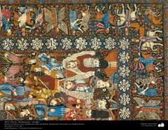 Arte milenar; o famoso e belo tapete persa, aqui os detalhes da estampa feito em um tapete na cidade de Kerman, Irã ni ano de 1911 