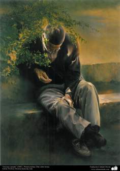 هنراسلامی - نقاشی - رنگ روغن روی بوم - اثر استاد مرتضی کاتوزیان - &quot;پیرمرد خسته &quot; (2005)