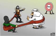 Saoudite, Israël et la Syrie, la similitude terroriste (caricature)