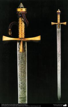 Les anciens instruments décoratifs de la guerre - L&#039;épée décorée de calligraphie et les détails fins- Soudan, 1312