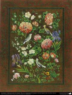 Arte Islâmica - Tazhib persa estilo Gol o Morgh (flor e ave) - Ornamentação das paginas e textos valiosos como o Alcorão - 4