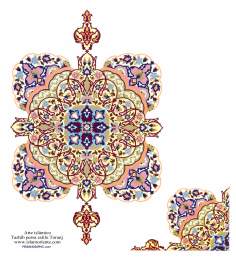 イスラム美術（ペルシアのトランジとシャムス（太陽）スタイルのタズヒーブ（Tazhib）、 絵画やミニチュアでのページやテキストの装飾）