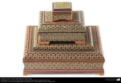 Conjunto de caixinhas ornamentadas em Khatam Kari. Artesanao tradicional persa