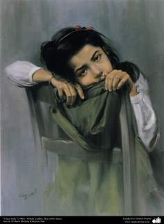 “Menina triste” (1986) - Pintura realista; Óleo sobre tela - Artista: Professor Morteza Katuzian, Irã