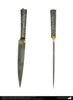 وسایل کهن جنگی و تزئینی - چاقو و سایر ظروف تزئین شده با جزئیات زیبا - هند - قرن هجدهم