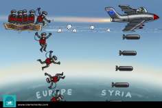 کارٹون - سیریا ملک پر بمباری کے نتیجہ میں یورپ میں حملہ
