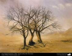 هنراسلامی - نقاشی - رنگ روغن روی بوم - اثر استاد مرتضی کاتوزیان - &quot;در لبه کویر&quot; -  (1980)