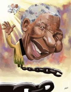 Caricatura - Mandela não morre, símbolo do movimento anti-Apartheid