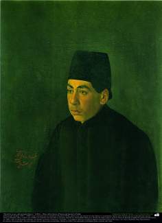 “Young man in Qayar Era-” (1881) - Oil on canvas; Painting by Kamal o Molk