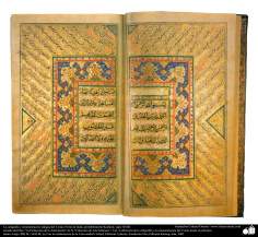 Caligrafia islâmica e ornamentação de um antigo Alcorão - Feita na Índia, provavelmente na Kashmir, no século XVIII d.C