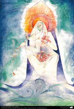 هنراسلامی - نقاشی - جوهر و گواش - انتخاب نقاشی از گالری &quot;زنان، آب و آینه&quot; - اثر استاد گل محمدی - &quot;عروس در محراب&quot;