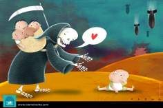 کارٹون - بچوں کا قتل عام جنگ کی وجہ سے