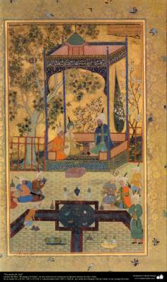 Arte islamica-Capolavoro di miniatura persiana,&quot;Incontro di asef&quot;,Libro di Muraqqa-e Golscian,1628 e 1605-2