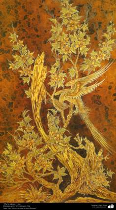 Arte islamica-Capolavoro di miniatura persiana-Maestro Magid Mehregan, fiori ed uccelli,1989