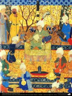 هنر اسلامی - شاهکار مینیاتور فارسی - بر گرفته شده از کتاب بوستان و گلستان ، اثر سعدی - قرن هفدهم میلادی - 17