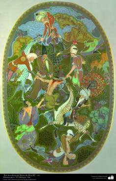 イスラム美術（マジッド・メヘルガン画家のミニチュア傑作、「神の王国の受け継ぎ」）