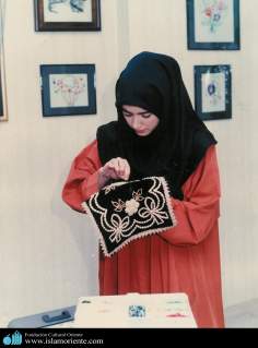 Iranian Muslim Woman and Embroidery with Islamic designs