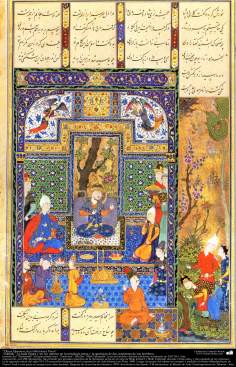 Obras-pimas da miniatura persa - Zahhak e serpentes, extraído do épico Shahname de Ferdowsi, edição Shah Tahmasbi - 1