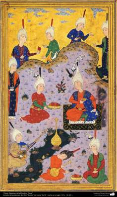 الفن الإسلامي – تحفة من المنمنمة الفارسية – مأخوذة من الکتاب بوستان و گلستان، من الآثار الاشعار سعدی – فی القرن 16م - 11