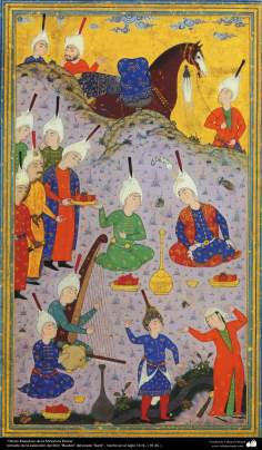 الفن الإسلامي – تحفة من المنمنمة الفارسية – مأخوذة من الکتاب بوستان و گلستان، من الآثار الاشعار سعدی – فی القرن 16م - 12