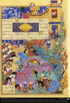 イスラム美術（ペルシャのフェルドウスィー詩人のシャー・ナーメからのペルシャのミニチュア、ShahTahmasebi版）-26