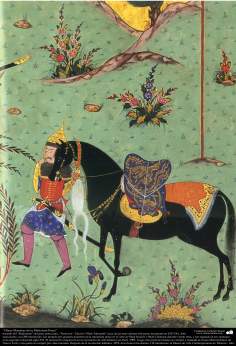 Art islamique, chef-d&#039;oeuvre de miniature persane, prises de Shahnameh, l&#039;oeuvre du grand poète iranien, Ferdowsi, Ed. Shah Tahmasbi  - 13