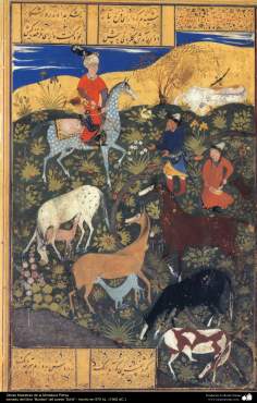 イスラム美術（ペルシャのsa&#039;di詩人のブスタン作品からのペルシャミニチュア、1562 AD ）