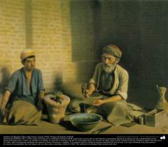 Arte islamica-Pittura-Olio su tela-Opera di maestro Kamal ol-Molk,&quot;Orafo di Baqdad&#039;-1902