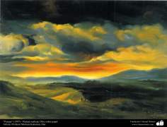 Arte islamica-Pittura-Olio su tela-Opera di maestro Morteza Katusian-&quot;Panorama&quot;-1997