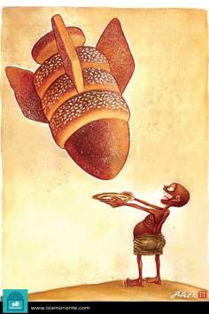 Heavenly bread for the world&#039;s poor (caricature)