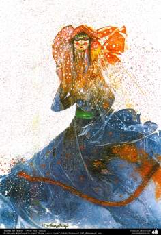 Art Islamique - Peinture - Encre et gouache -  de la galerie "Les femmes, l'eau et des miroirs" - artiste:Gol Mohammadi : Source du Paradis- (1993