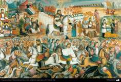 Исламское искусство - Традиционная живопись , настенная живопись , рисование акварелью на гипсе - Стиль кафе - Охота персидиких королей - 113