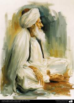 Arte islamica-Pittura-Olio su tela-Opera di maestro Morteza Katusian-&quot;Anziano afgano&quot;-1995
